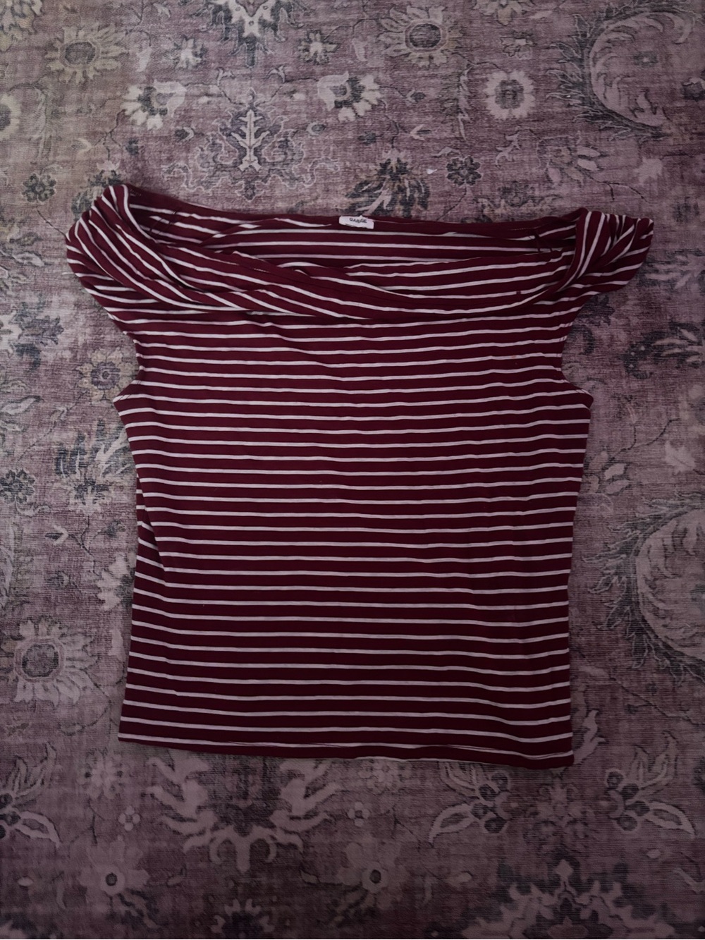 Garage off-Shoulder Striped Top - red & White